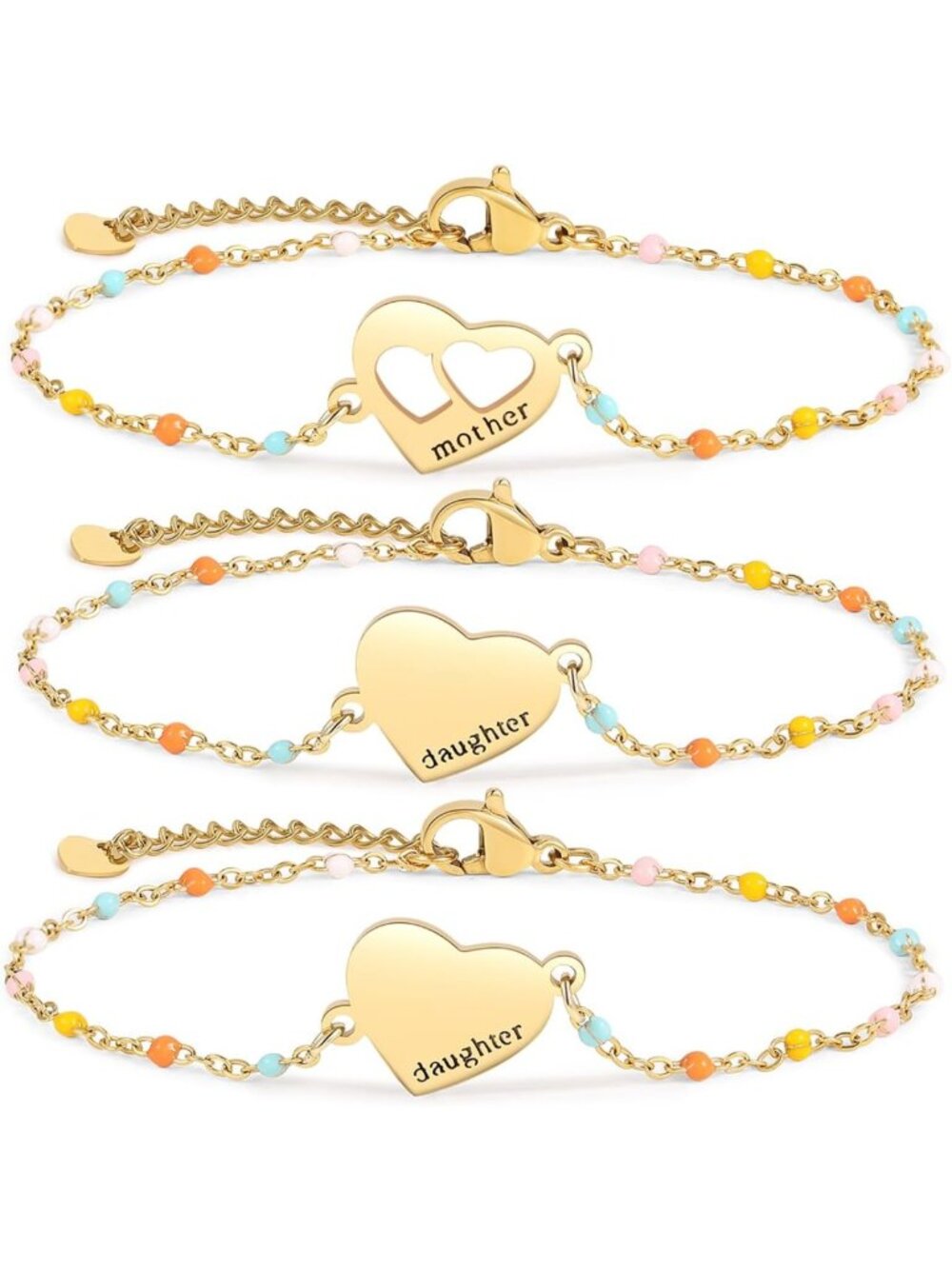 Matching Mother Daughter Bracelets Set - 18K Gold Plated Heart Jewelry Gift